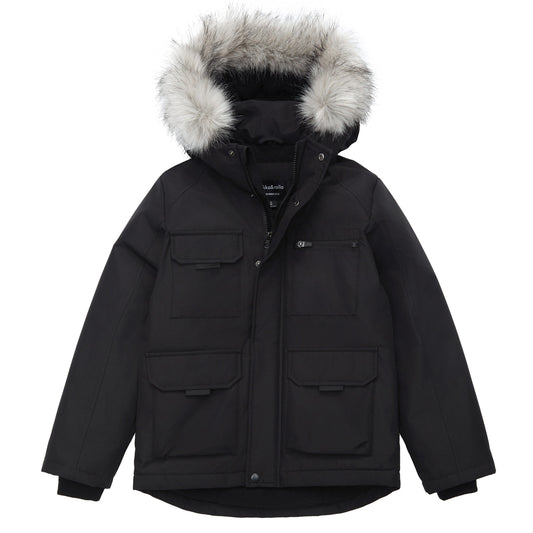 Boys' Water-Resistant Ripstop Shell Parka Jacket Fleece Lined Winter Coat XS / Black Rokka&Rolla
