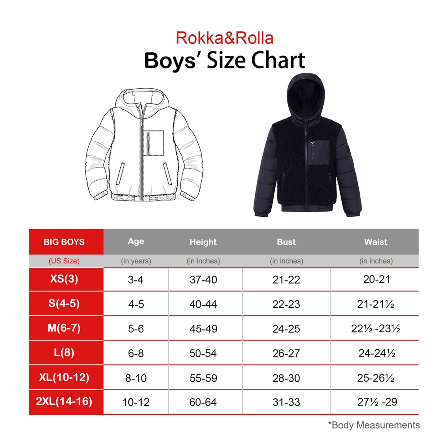 Boys' Water-Resistant Teddy Sherpa Puffer Jacket Coats & Jackets Rokka & Rolla