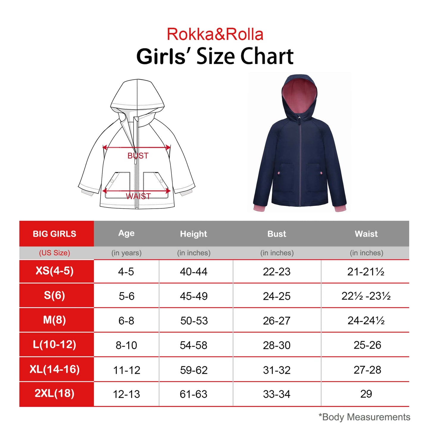 Girl's Hooded Water-Resistant Parka Windbreaker Jacket Coats & Jackets Rokka & Rolla