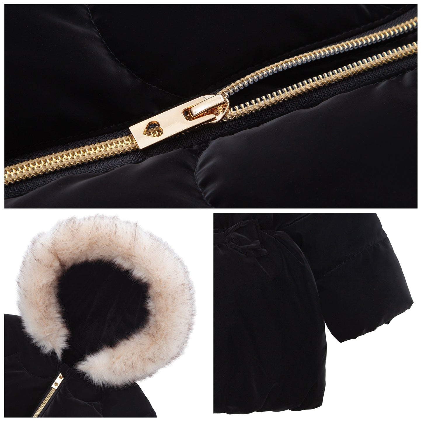 Girls Fuzzy Hooded Quilted Jacket Toddler Outerwear - Pearl Black Baby & Toddler Outerwear Rokka&Rolla
