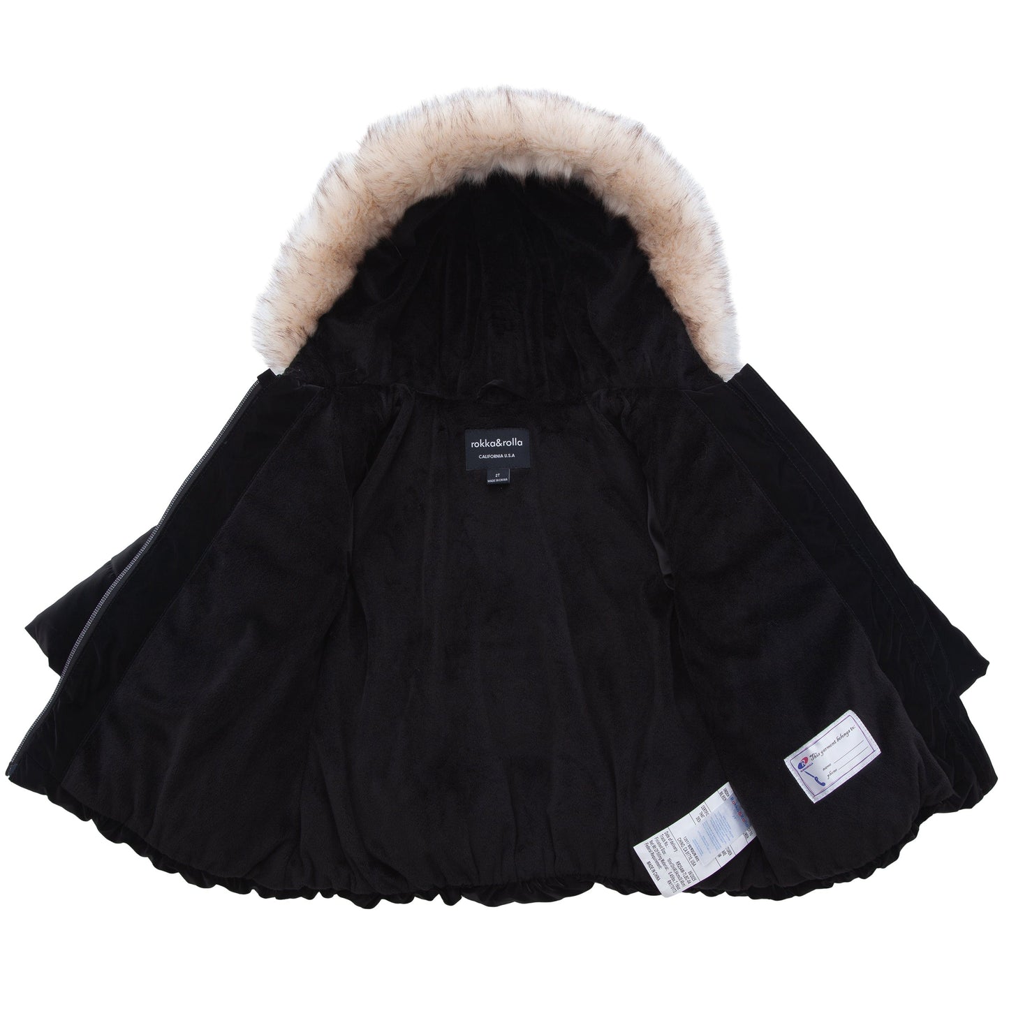 Girls Fuzzy Hooded Quilted Jacket Toddler Outerwear - Pearl Black Baby & Toddler Outerwear Rokka&Rolla