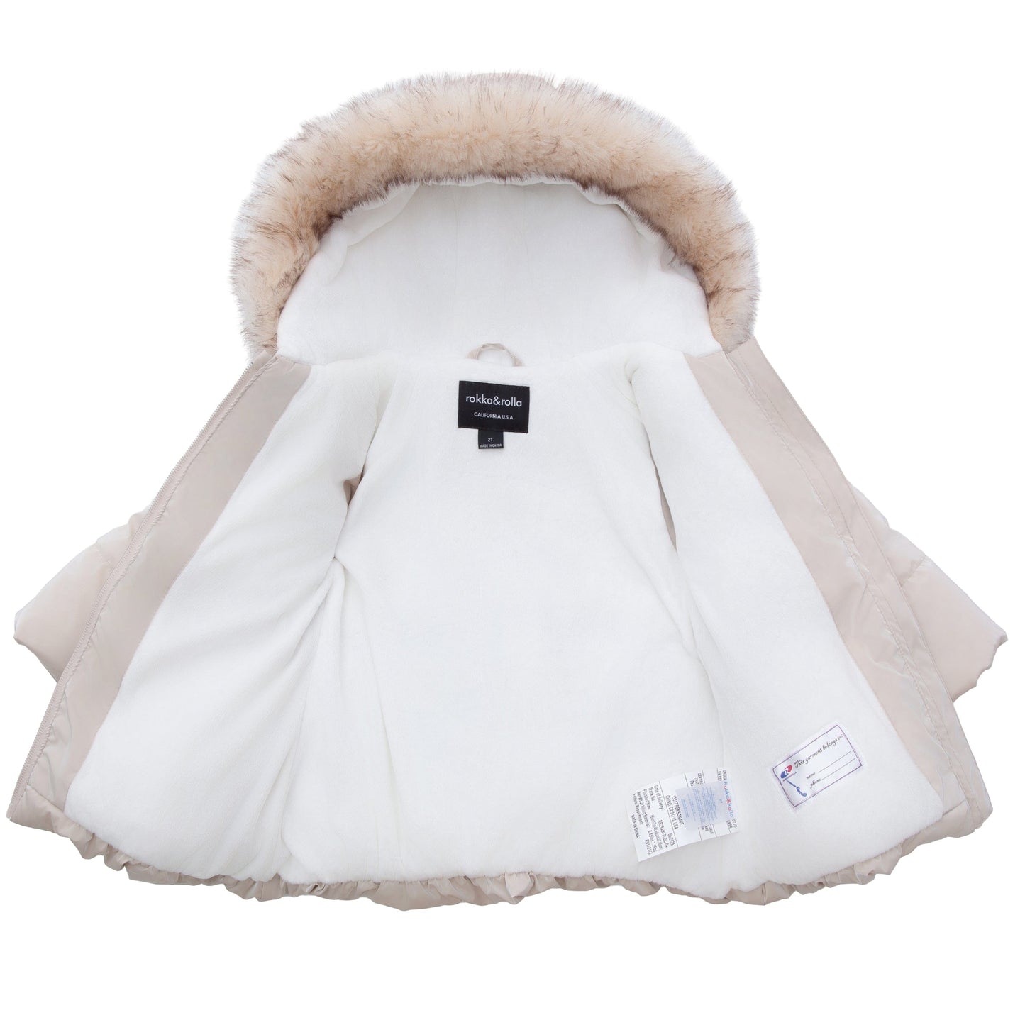 Girls Fuzzy Hooded Quilted Jacket Toddler Outerwear - Pearl Cream Baby & Toddler Outerwear Rokka&Rolla