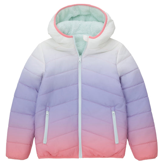 Girls Reversible Puffer Jacket with Gradient Print Solid Color Quilted Outerwear - Cotton Candy Ombre Coats & Jackets Rokka&Rolla