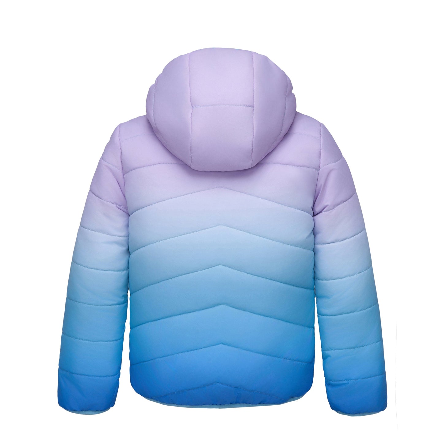 Girls Reversible Puffer Jacket with Gradient Print Solid Color Quilted Outerwear - Icy Blue Gradient Coats & Jackets Rokka&Rolla
