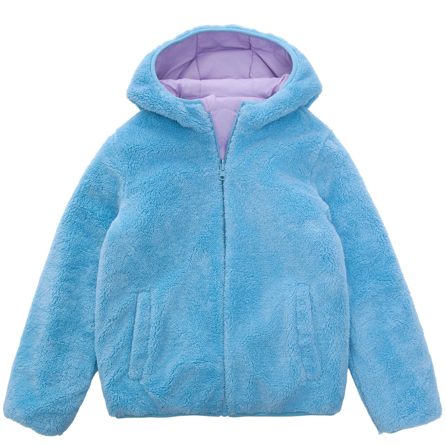 Girls Reversible Puffer Jacket with Gradient Print Solid Color Quilted Outerwear - Icy Blue Gradient Coats & Jackets Rokka&Rolla