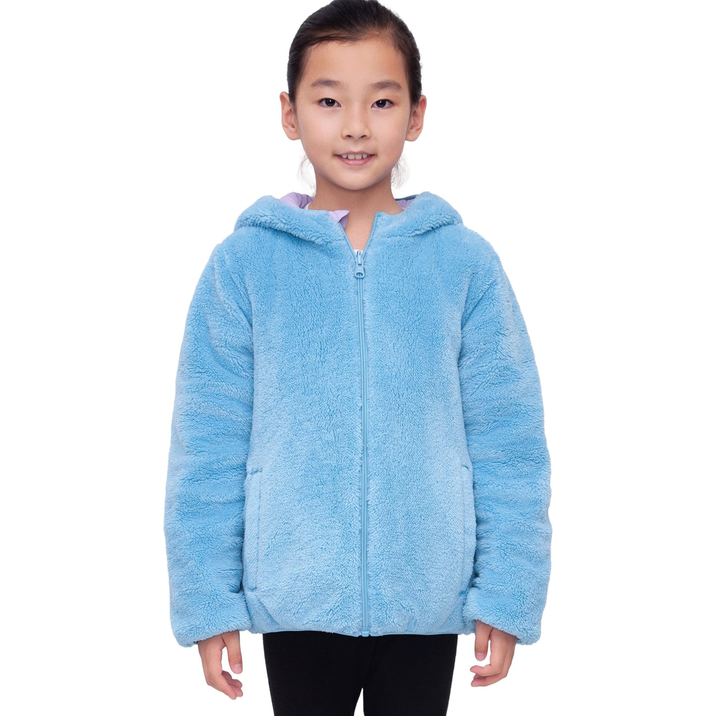 Girls Reversible Puffer Jacket with Gradient Print Solid Color Quilted Outerwear - Icy Blue Gradient Coats & Jackets Rokka&Rolla