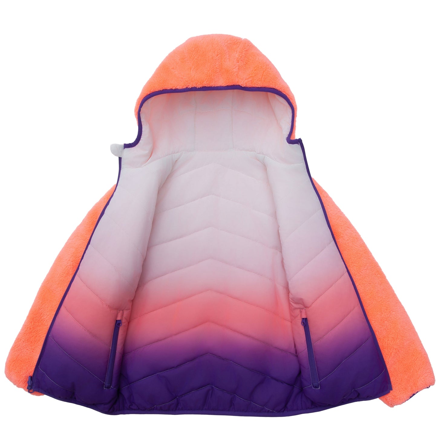 Girls Reversible Puffer Jacket with Gradient Print Solid Color Quilted Outerwear - Rose Quartz Gradient Coats & Jackets Rokka&Rolla