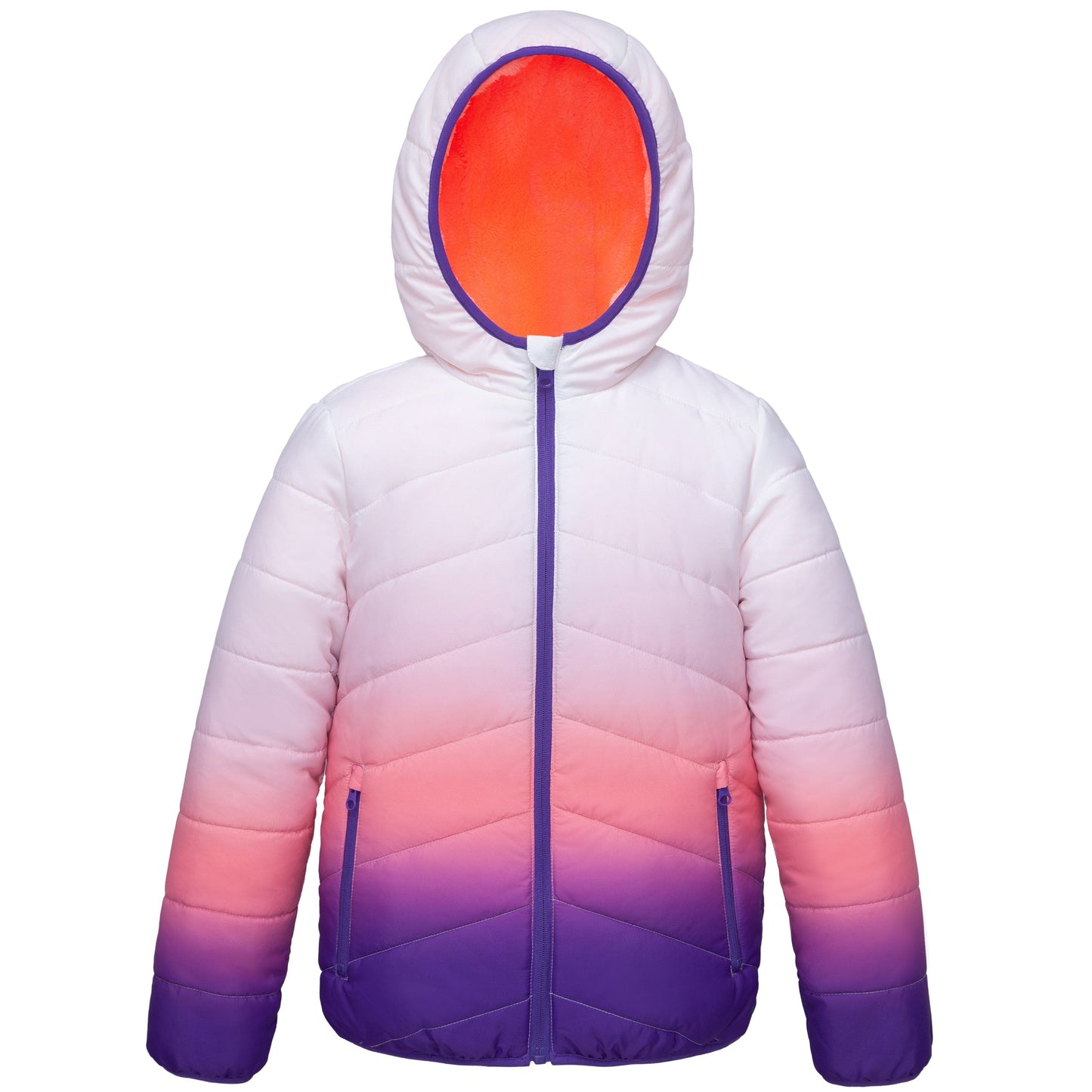 Girls Reversible Puffer Jacket with Gradient Print Solid Color Quilted Outerwear - Rose Quartz Gradient Coats & Jackets Rokka&Rolla