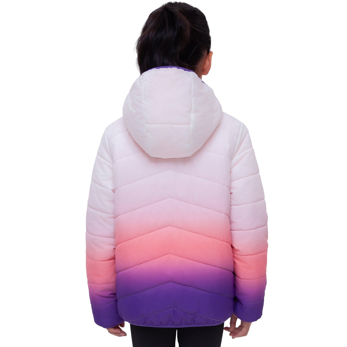 Girls Reversible Puffer Jacket with Gradient Print Solid Color Quilted Outerwear - Rose Quartz Gradient Coats & Jackets Rokka&Rolla