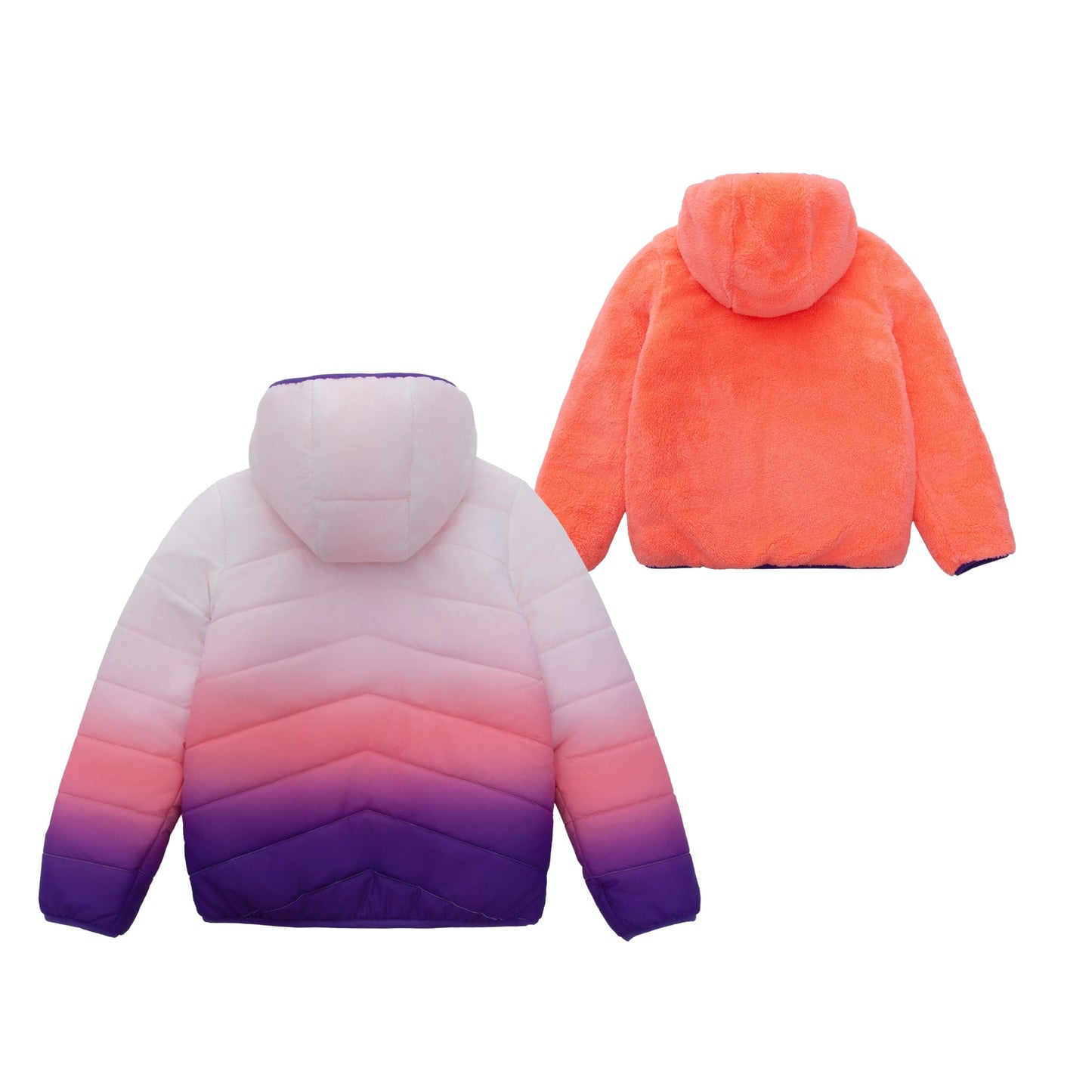 Girls Reversible Puffer Jacket with Gradient Print Solid Color Quilted Outerwear - Rose Quartz Gradient Coats & Jackets Rokka&Rolla