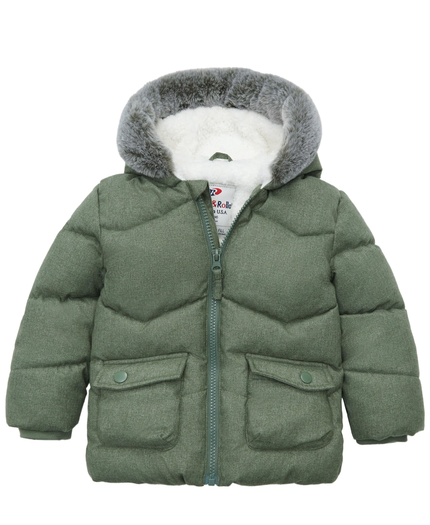 Infant Boys' Sherpa Lined Mini Fur Trim Hooded Puffer Jacket Baby & Toddler Outerwear 6-9M / Pine Green Rokka & Rolla