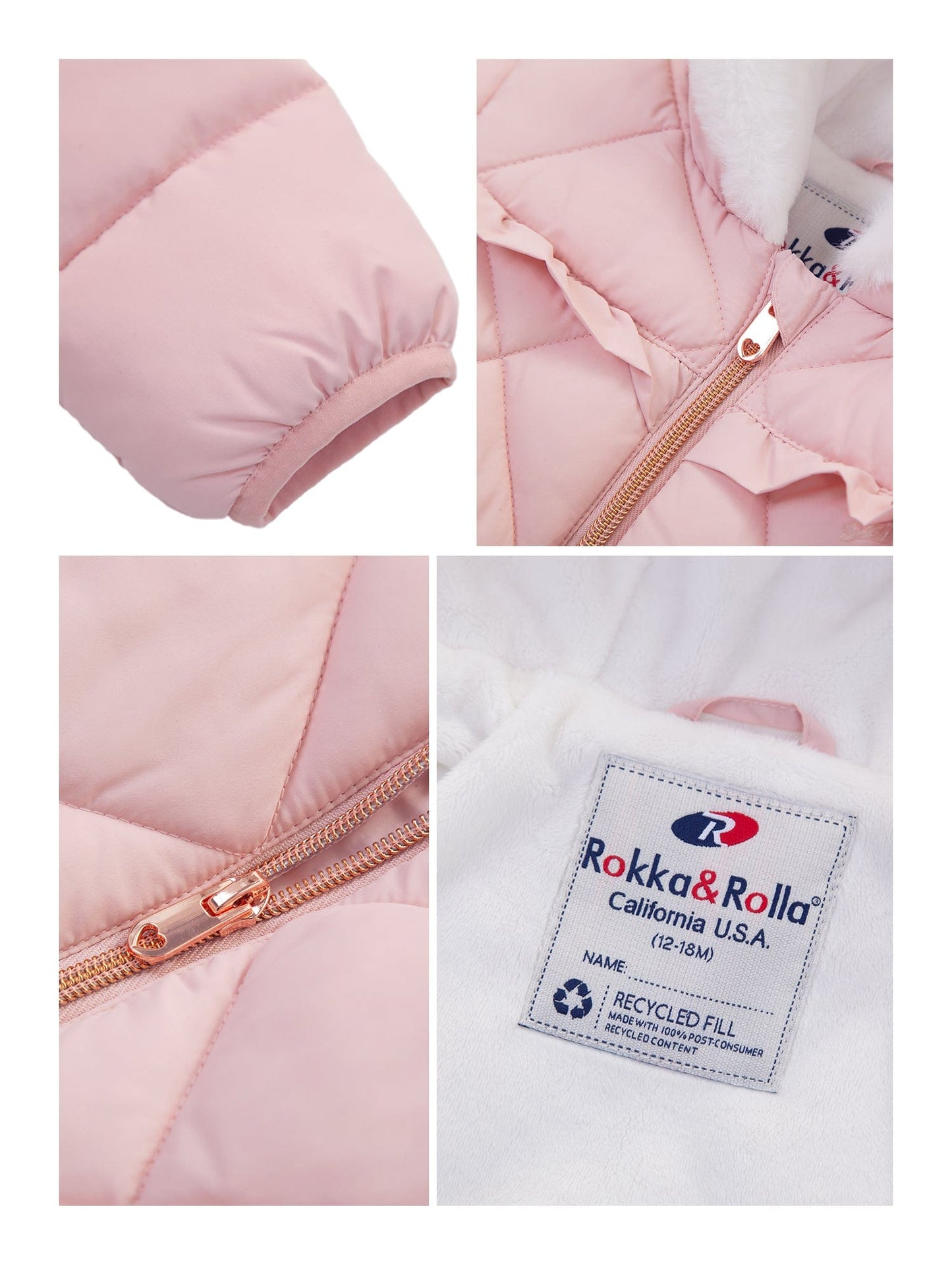 Infant Girls' Soft Mini Fur Lining Hooded Puffer Jacket Baby & Toddler Outerwear Rokka & Rolla