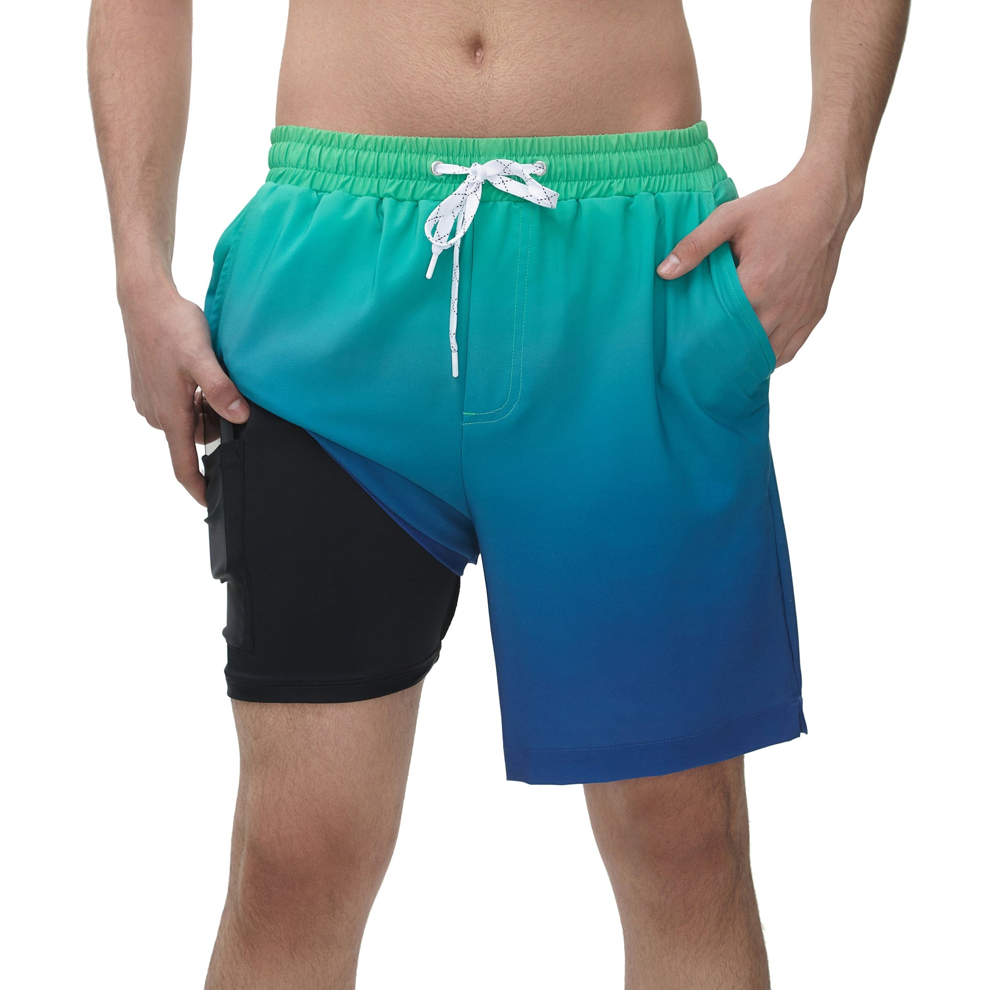 Men's Compression Liner Swim Trunks Quick Dry Bathing Suit Swimwear S / Emerald Bay Rokka & Rolla