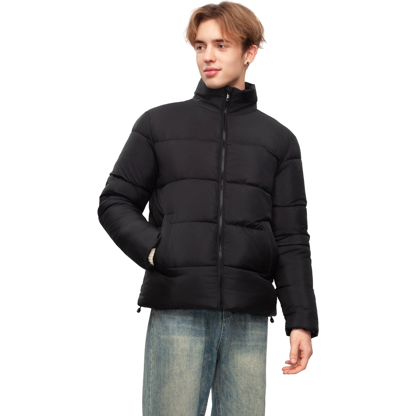 Men's Essential Puffer Jacket Water Resistant Insulated Winter Coat Stand Collar - Black Coats & Jackets Rokka&Rolla