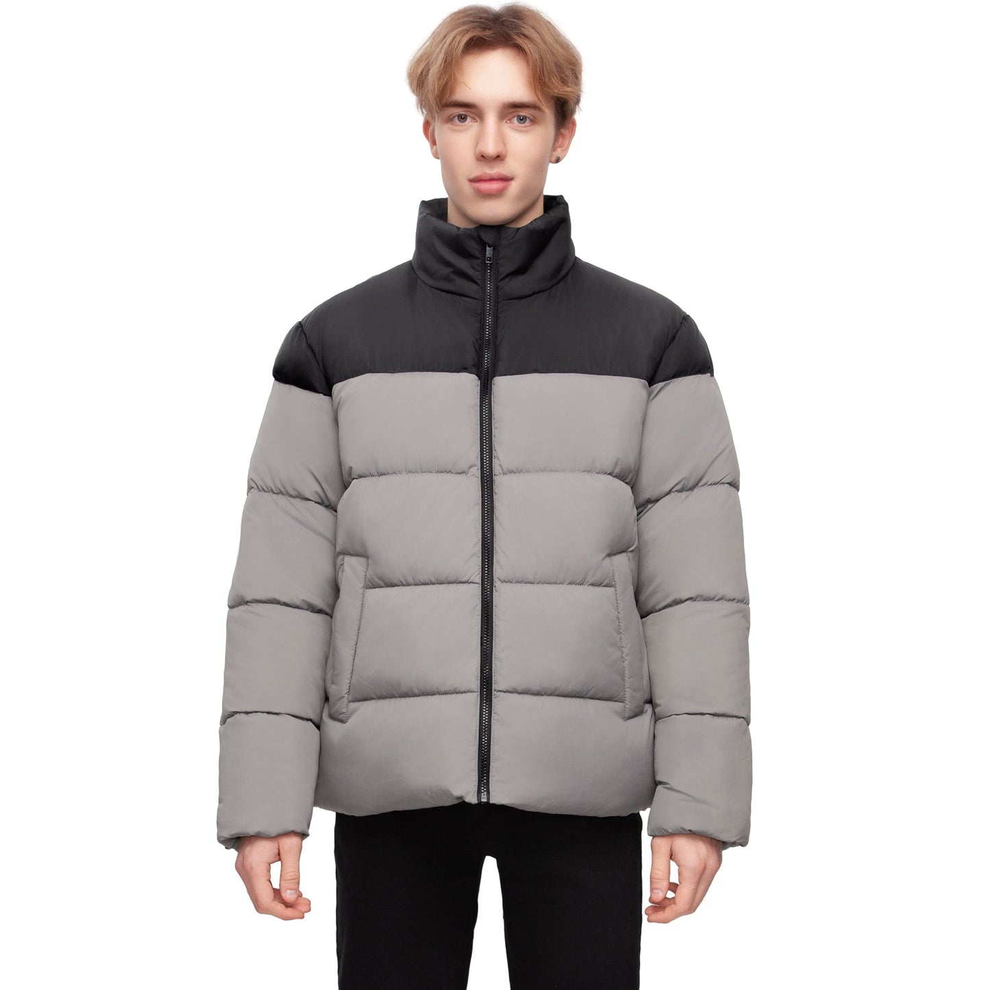 Men's Essential Puffer Jacket Water Resistant Insulated Winter Coat Stand Collar - Gray Coats & Jackets Rokka&Rolla