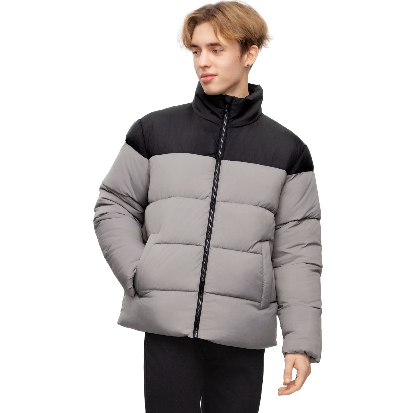 Men's Essential Puffer Jacket Water Resistant Insulated Winter Coat Stand Collar - Gray Coats & Jackets Rokka&Rolla