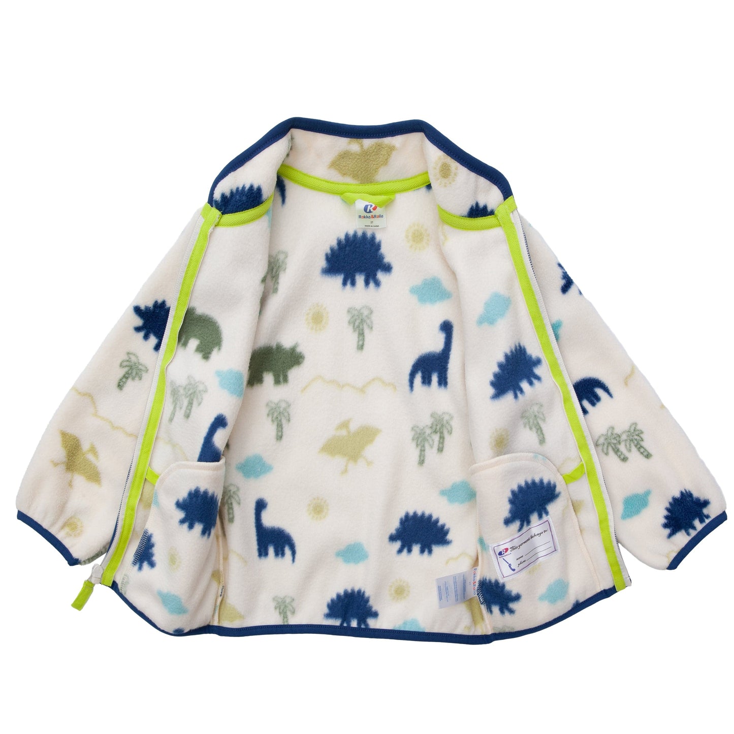 Toddler Fleece Jacket with Stand-Up Collar - Cream Dino Baby & Toddler Outerwear Rokka&Rolla