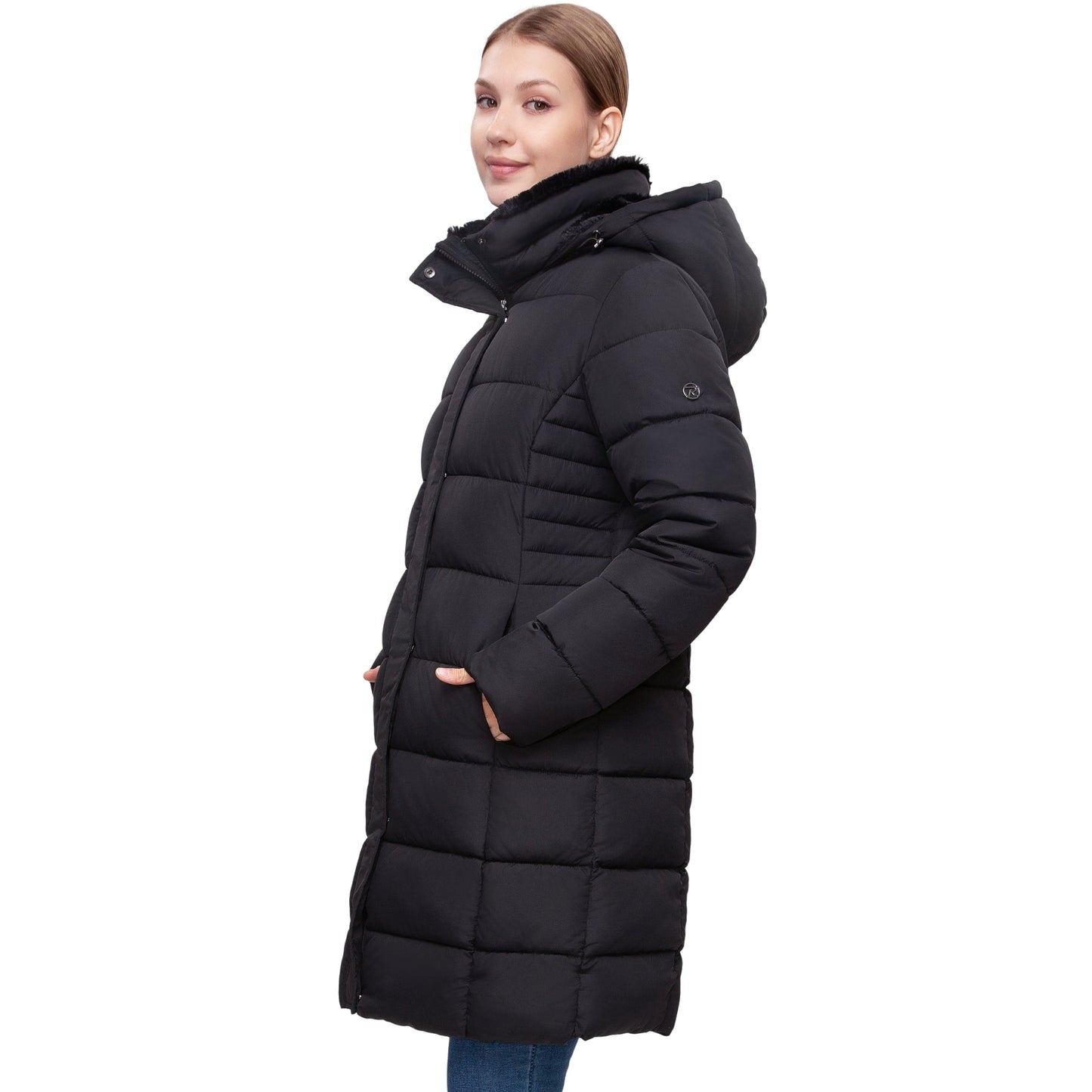 Women's Hooded Winter Long Coat Water Resistant Puffer Jacket Insulated Full Length Warm Outerwear - Black Coats & Jackets Rokka&Rolla