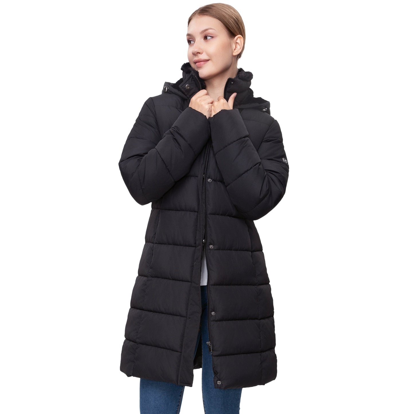 Women's Hooded Winter Long Coat Water Resistant Puffer Jacket Insulated Full Length Warm Outerwear - Black Coats & Jackets Rokka&Rolla