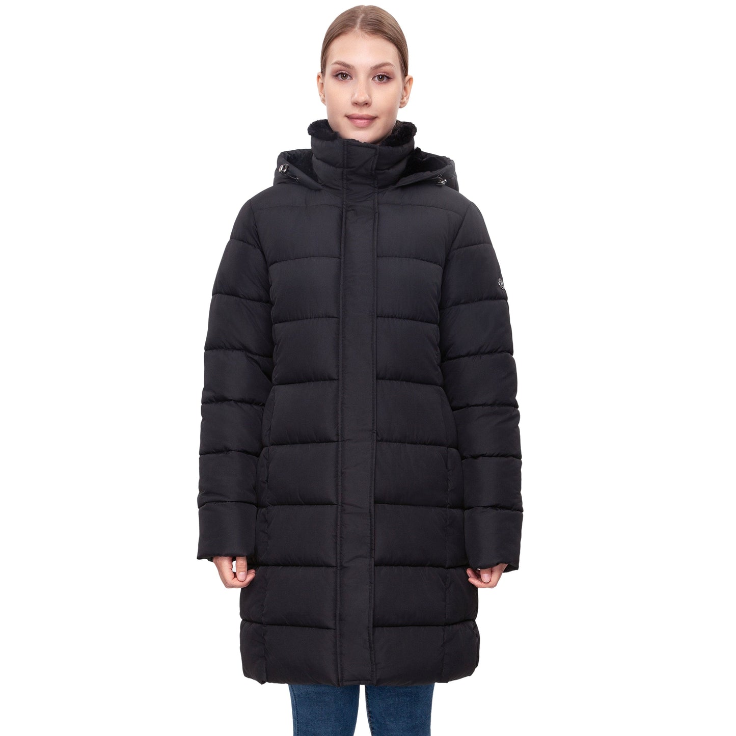 Women's Hooded Winter Long Coat Water Resistant Puffer Jacket Insulated Full Length Warm Outerwear - Black Coats & Jackets Rokka&Rolla