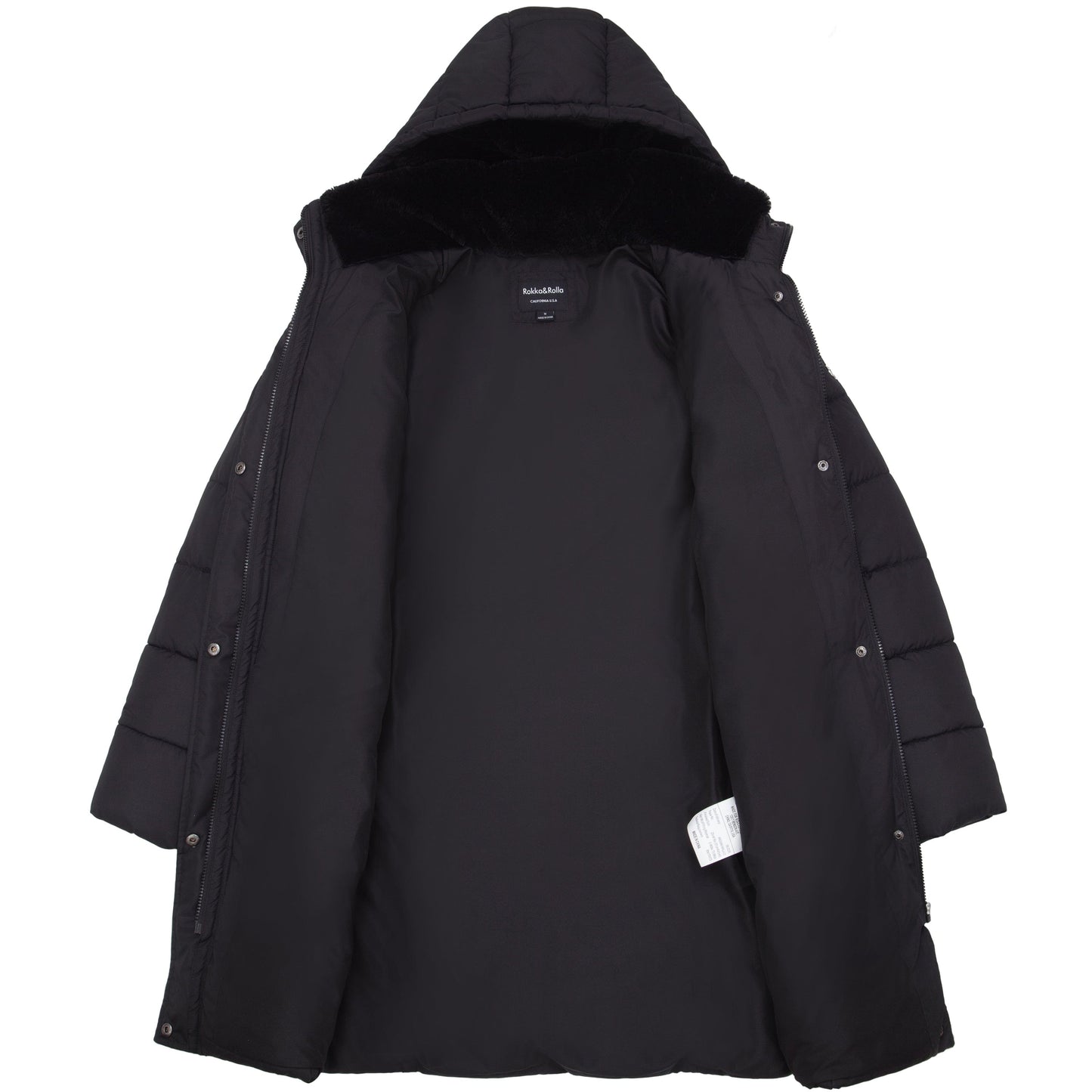 Women's Hooded Winter Long Coat Water Resistant Puffer Jacket Insulated Full Length Warm Outerwear - Black Coats & Jackets Rokka&Rolla