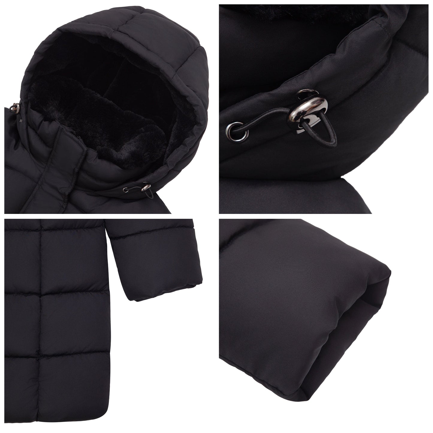 Women's Hooded Winter Long Coat Water Resistant Puffer Jacket Insulated Full Length Warm Outerwear - Black Coats & Jackets Rokka&Rolla