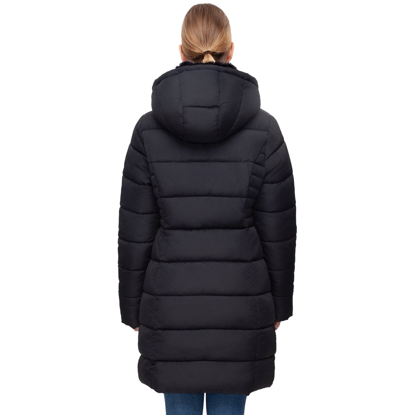 Women's Hooded Winter Long Coat Water Resistant Puffer Jacket Insulated Full Length Warm Outerwear - Black Coats & Jackets Rokka&Rolla