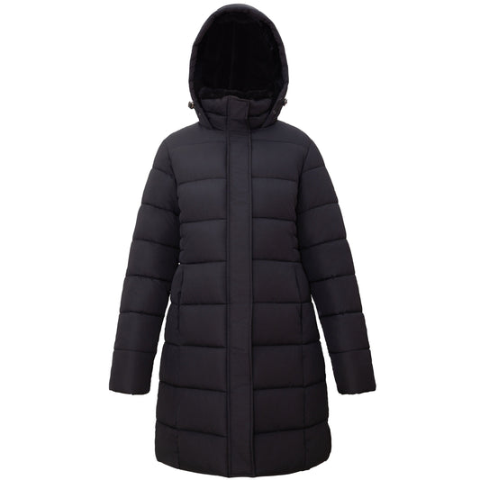 Women's Hooded Winter Long Coat Water Resistant Puffer Jacket Insulated Full Length Warm Outerwear - Black Coats & Jackets S Rokka&Rolla