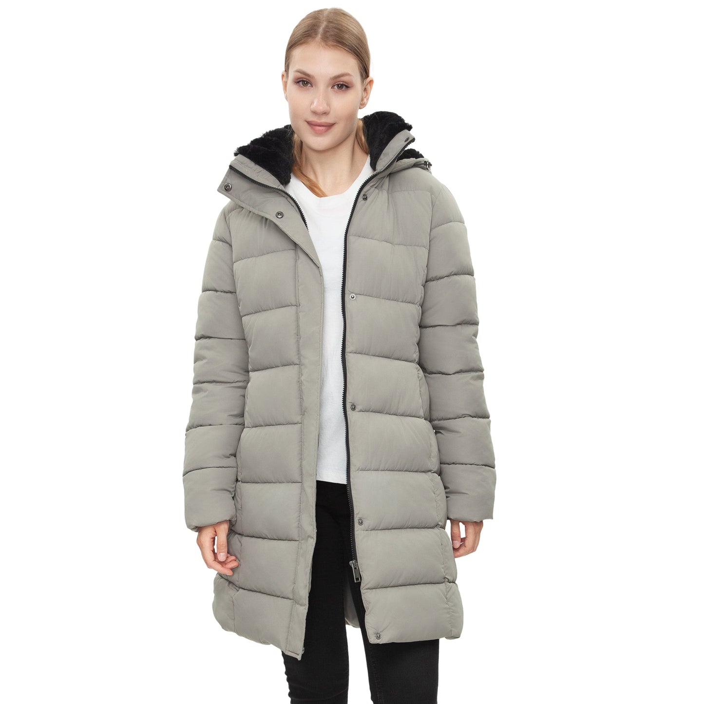 Women's Hooded Winter Long Coat Water Resistant Puffer Jacket Insulated Full Length Warm Outerwear - Stone Coats & Jackets Rokka&Rolla
