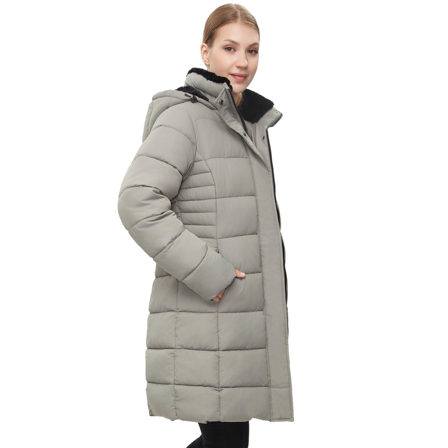 Women's Hooded Winter Long Coat Water Resistant Puffer Jacket Insulated Full Length Warm Outerwear - Stone Coats & Jackets Rokka&Rolla