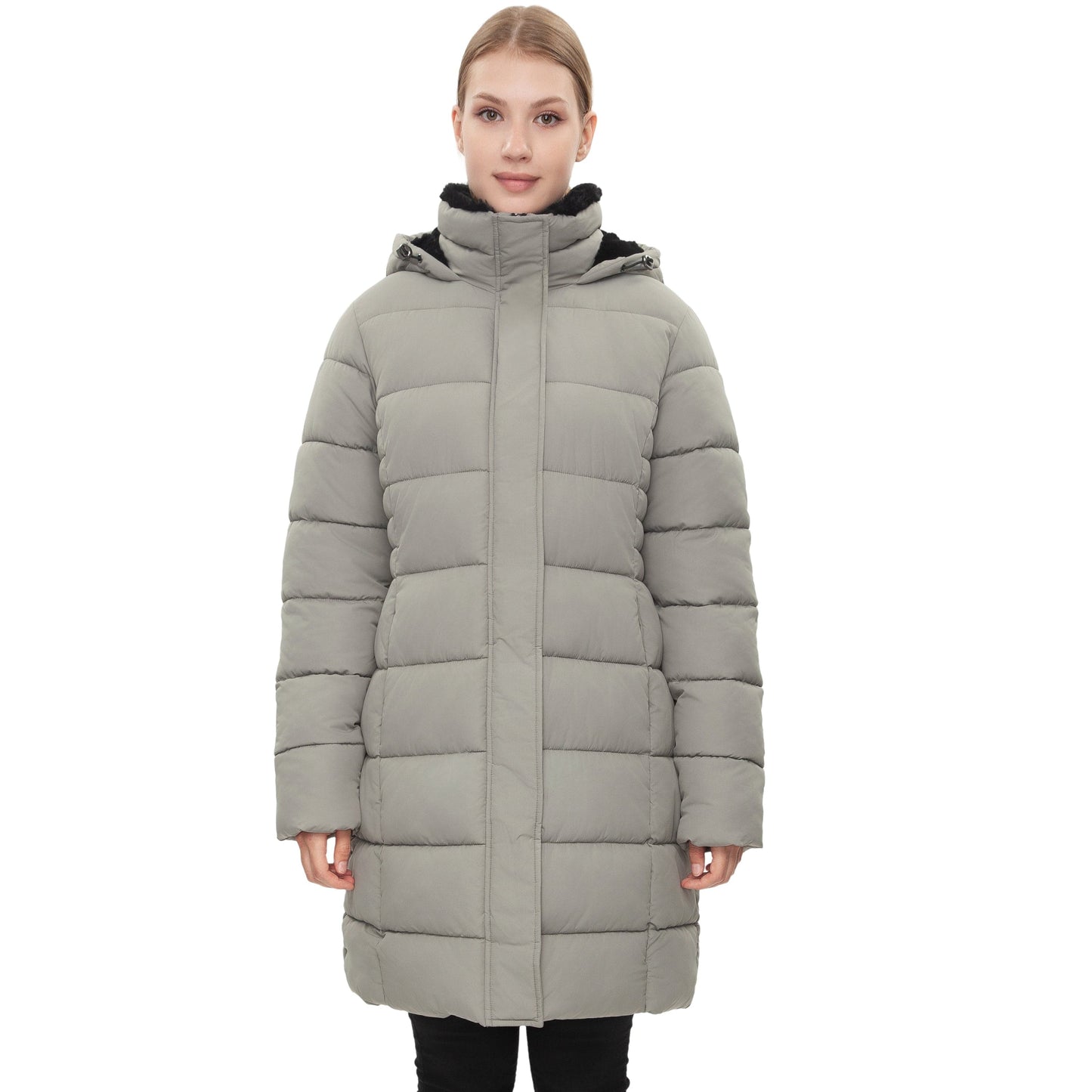 Women's Hooded Winter Long Coat Water Resistant Puffer Jacket Insulated Full Length Warm Outerwear - Stone Coats & Jackets Rokka&Rolla