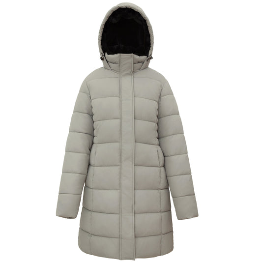Women's Hooded Winter Long Coat Water Resistant Puffer Jacket Insulated Full Length Warm Outerwear - Stone Coats & Jackets S Rokka&Rolla