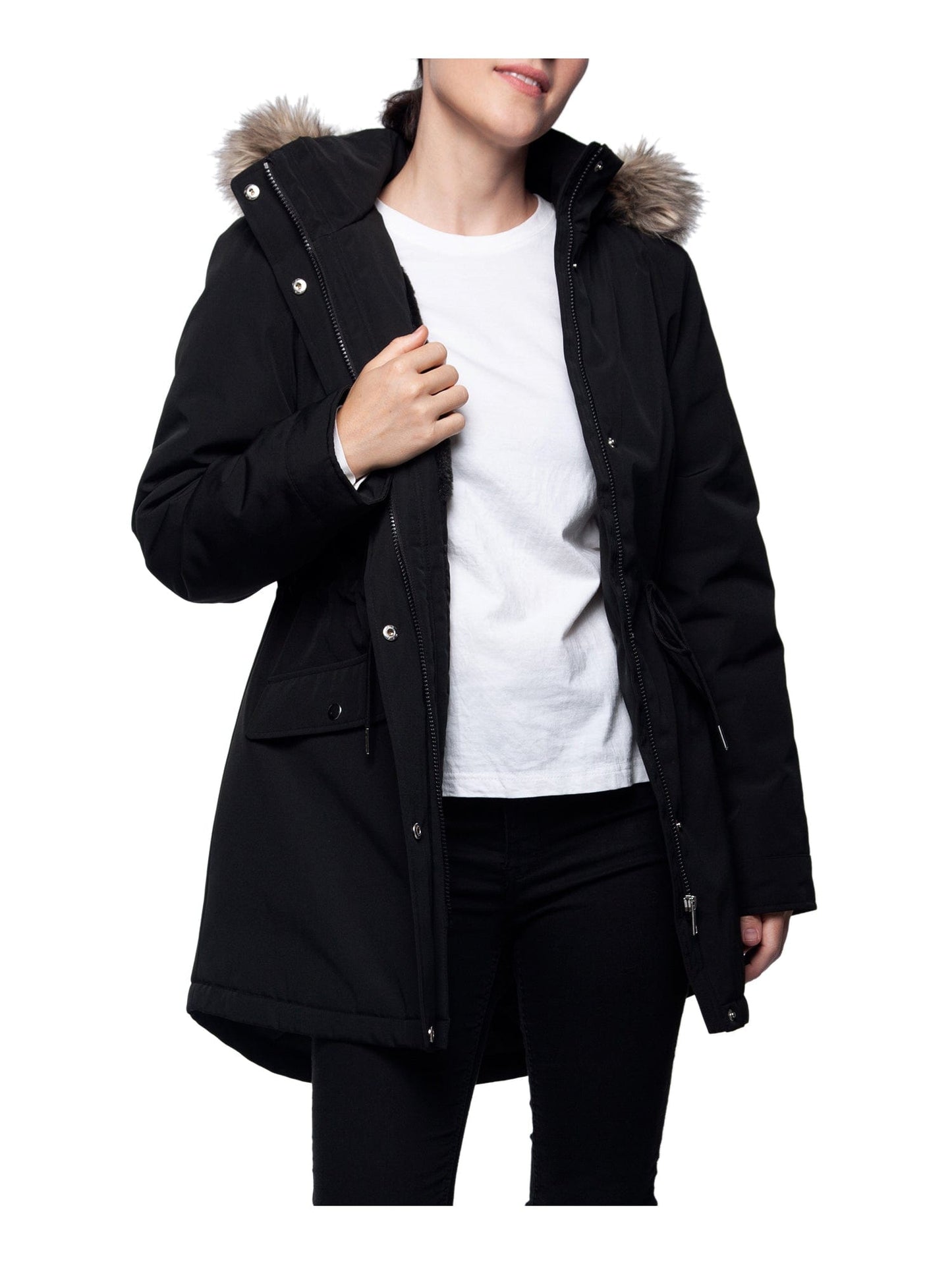 Women's Lightweight Parka Jacket with Faux Fur Hood Coats & Jackets Rokka & Rolla