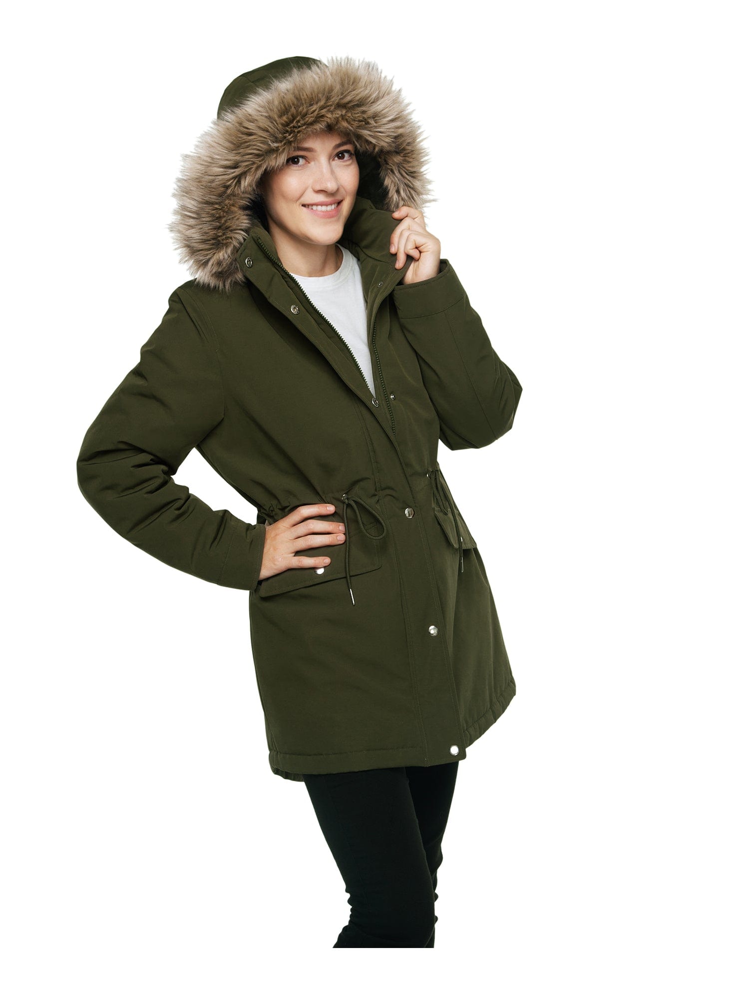 Women's Lightweight Parka Jacket with Faux Fur Hood Coats & Jackets Rokka & Rolla