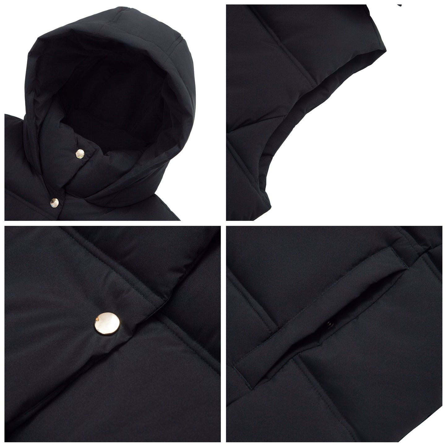Women's Puffer Hooded Quilted Sleeveless Jacket Insulated Vest -Black Coats & Jackets Rokka&Rolla