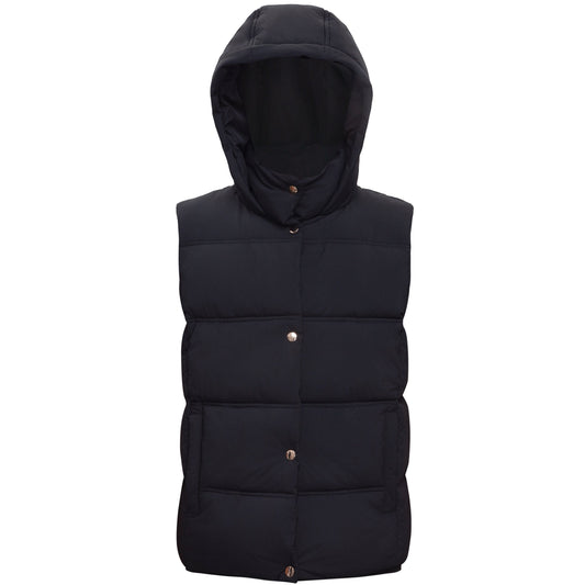 Women's Puffer Hooded Quilted Sleeveless Jacket Insulated Vest -Black Coats & Jackets S Rokka&Rolla