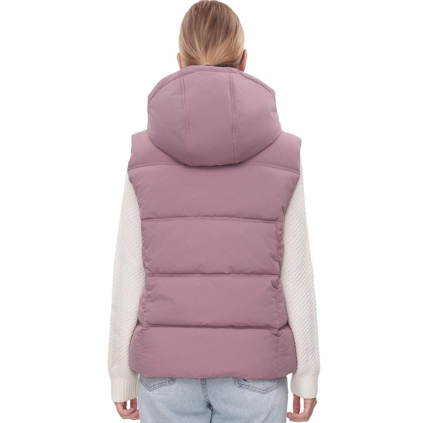 Women's Puffer Hooded Quilted Sleeveless Jacket Insulated Vest - Mauve Coats & Jackets Rokka&Rolla