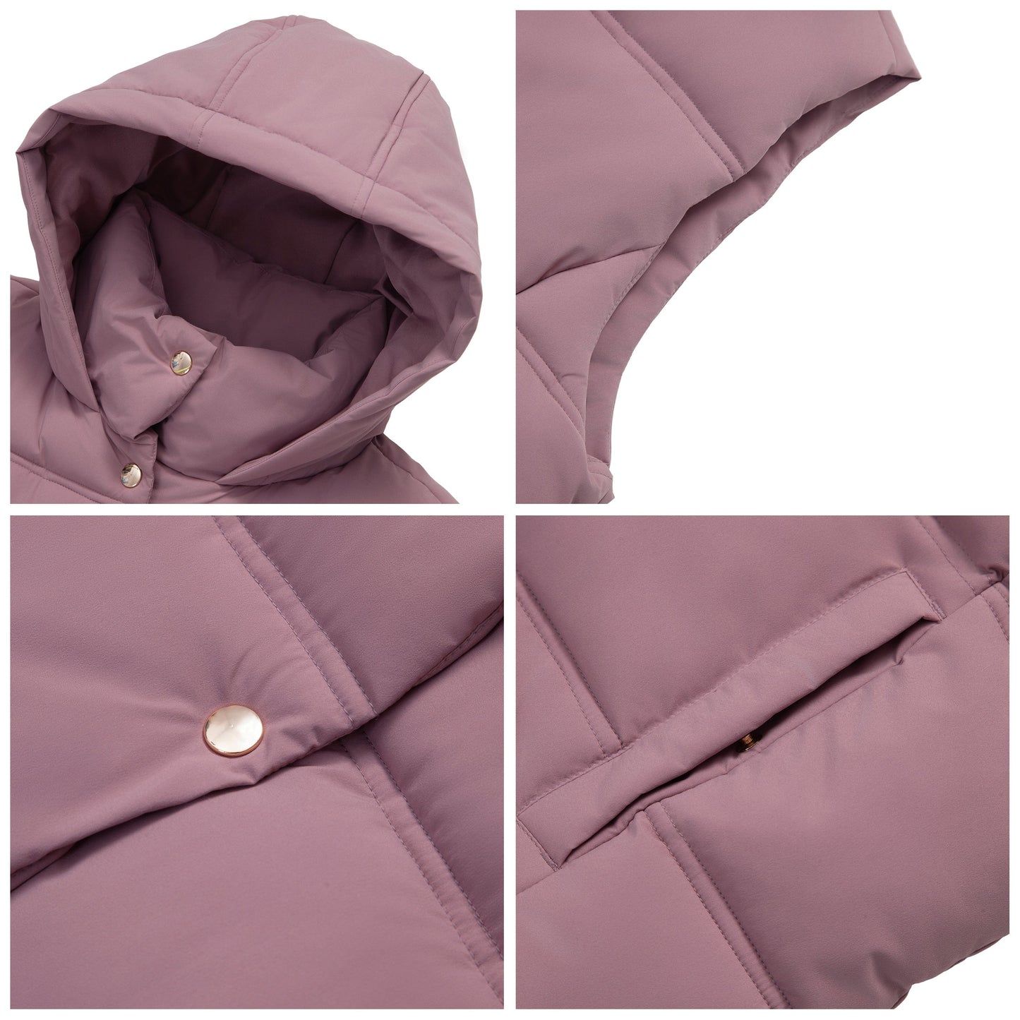 Women's Puffer Hooded Quilted Sleeveless Jacket Insulated Vest - Mauve Coats & Jackets Rokka&Rolla