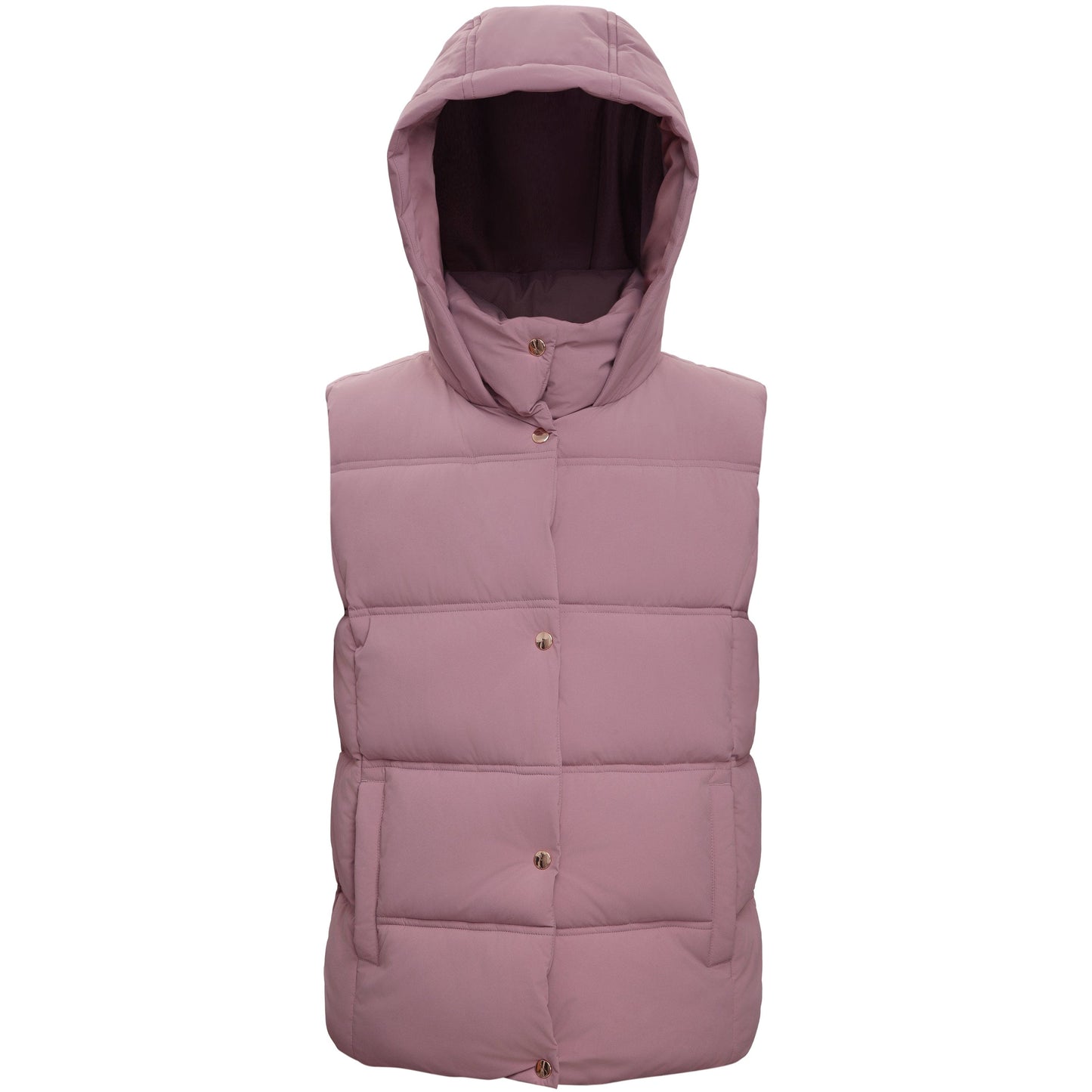 Women's Puffer Hooded Quilted Sleeveless Jacket Insulated Vest - Mauve Coats & Jackets S Rokka&Rolla