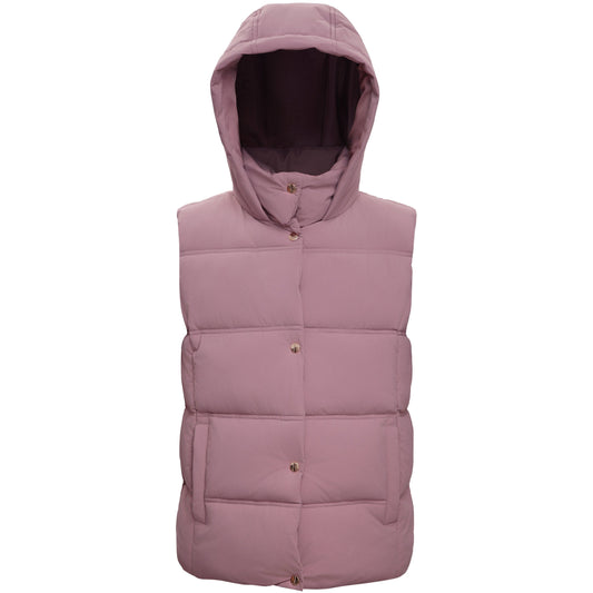Women's Puffer Hooded Quilted Sleeveless Jacket Insulated Vest - Mauve Coats & Jackets S Rokka&Rolla
