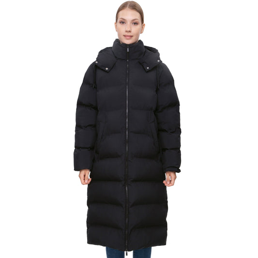 Women's Puffer Jacket Long Padded Coat Two Way Zipper Knee Length Warm Outerwear - Black Coats & Jackets Rokka&Rolla