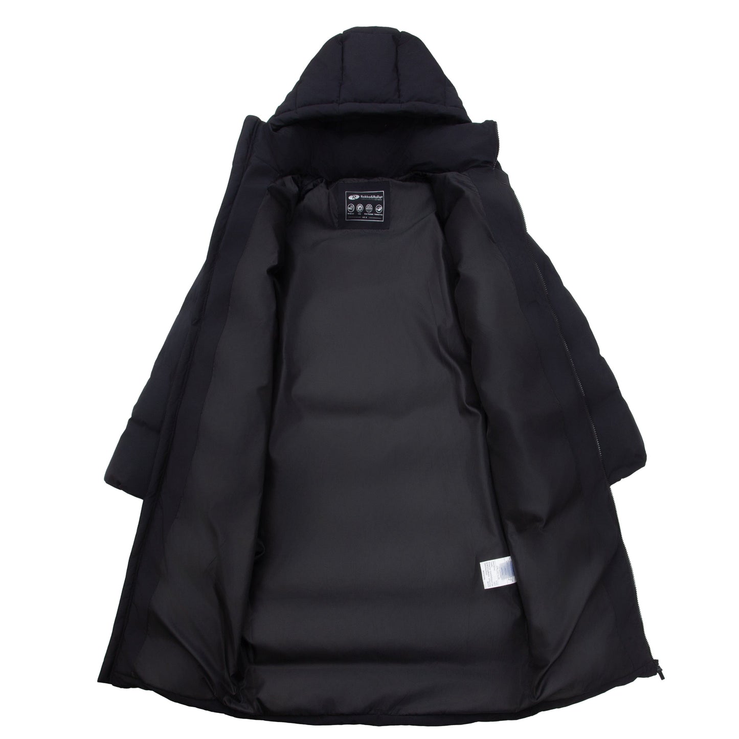Women's Puffer Jacket Long Padded Coat Two Way Zipper Knee Length Warm Outerwear - Black Coats & Jackets Rokka&Rolla