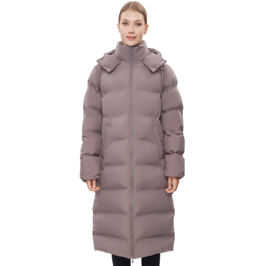 Women's Puffer Jacket Long Padded Coat Two Way Zipper Knee Length Warm Outerwear - Stone Coats & Jackets Rokka&Rolla