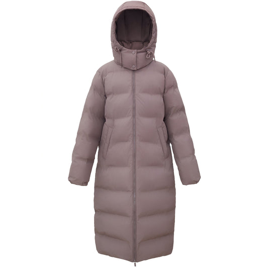 Women's Puffer Jacket Long Padded Coat Two Way Zipper Knee Length Warm Outerwear - Stone Coats & Jackets S Rokka&Rolla