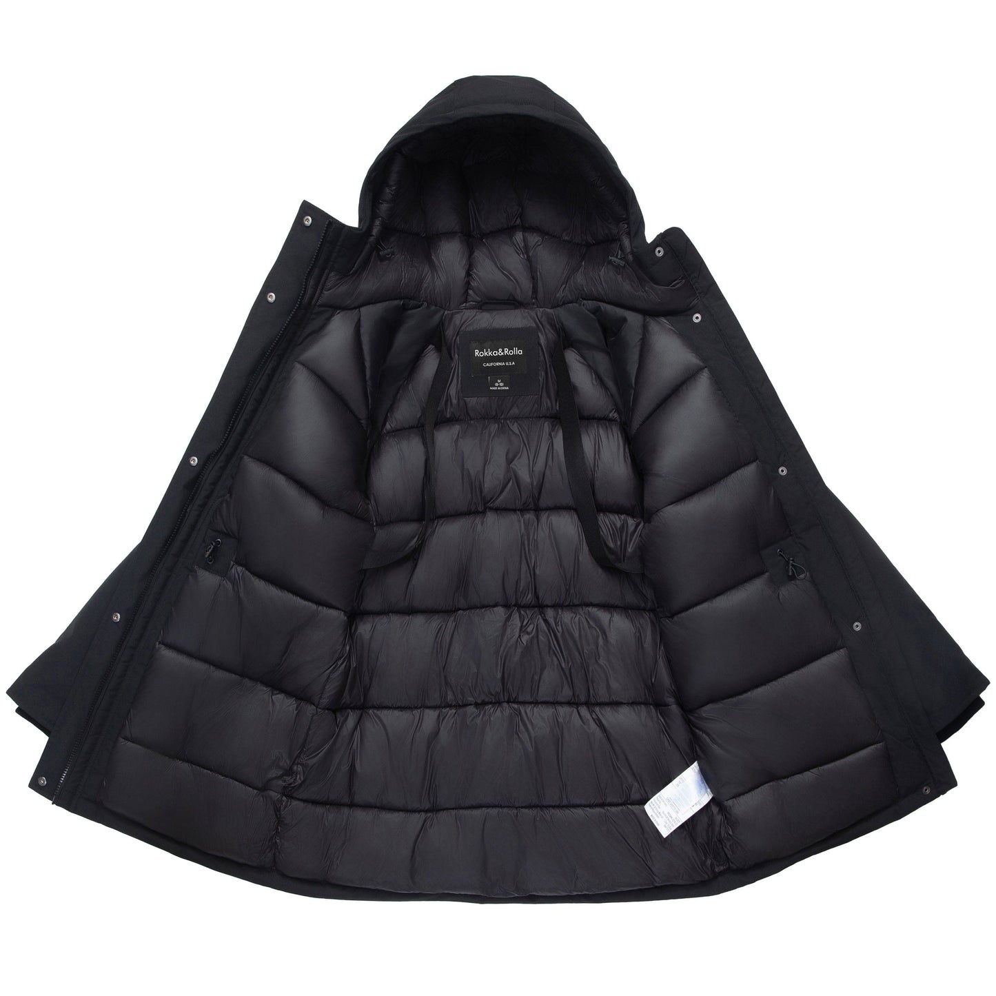 Women's Quilted Jacket Long Line Hip Length Insulated Outerwear - Black Coats & Jackets Rokka&Rolla