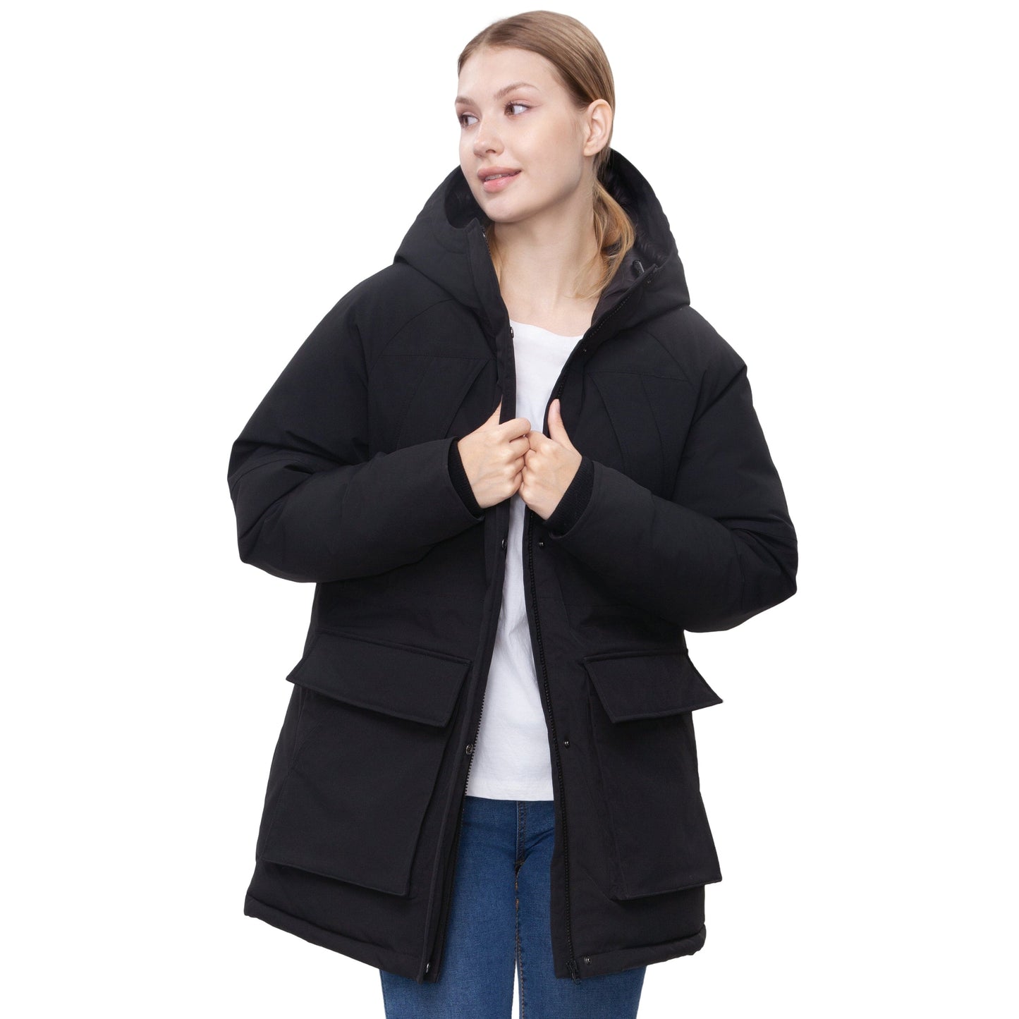 Women's Quilted Jacket Long Line Hip Length Insulated Outerwear - Black Coats & Jackets Rokka&Rolla