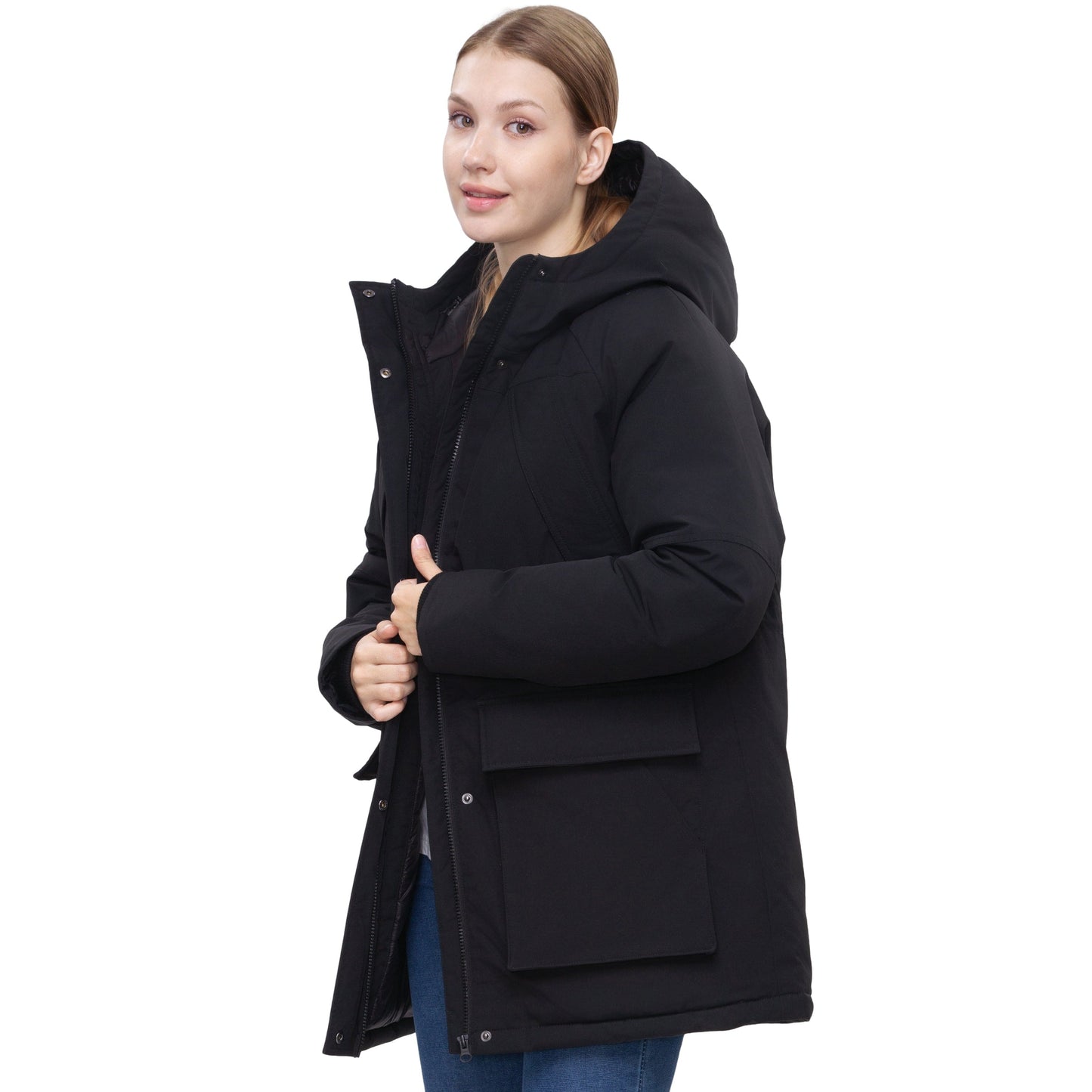 Women's Quilted Jacket Long Line Hip Length Insulated Outerwear - Black Coats & Jackets Rokka&Rolla