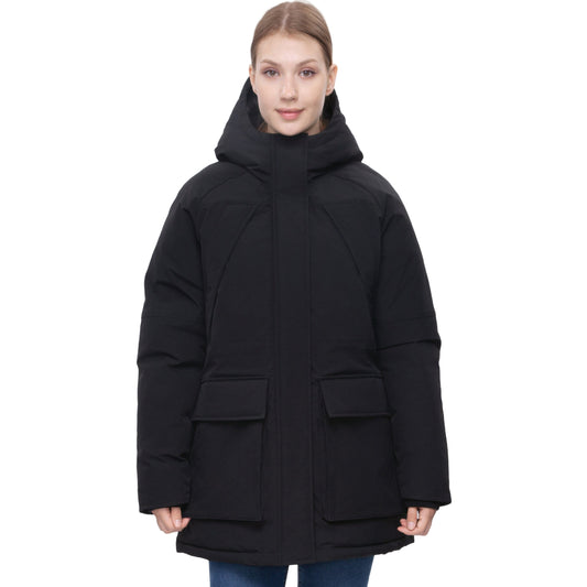 Women's Quilted Jacket Long Line Hip Length Insulated Outerwear - Black Coats & Jackets Rokka&Rolla