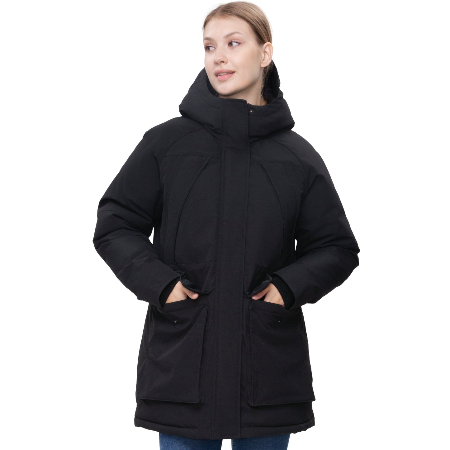 Women's Quilted Jacket Long Line Hip Length Insulated Outerwear - Black Coats & Jackets Rokka&Rolla
