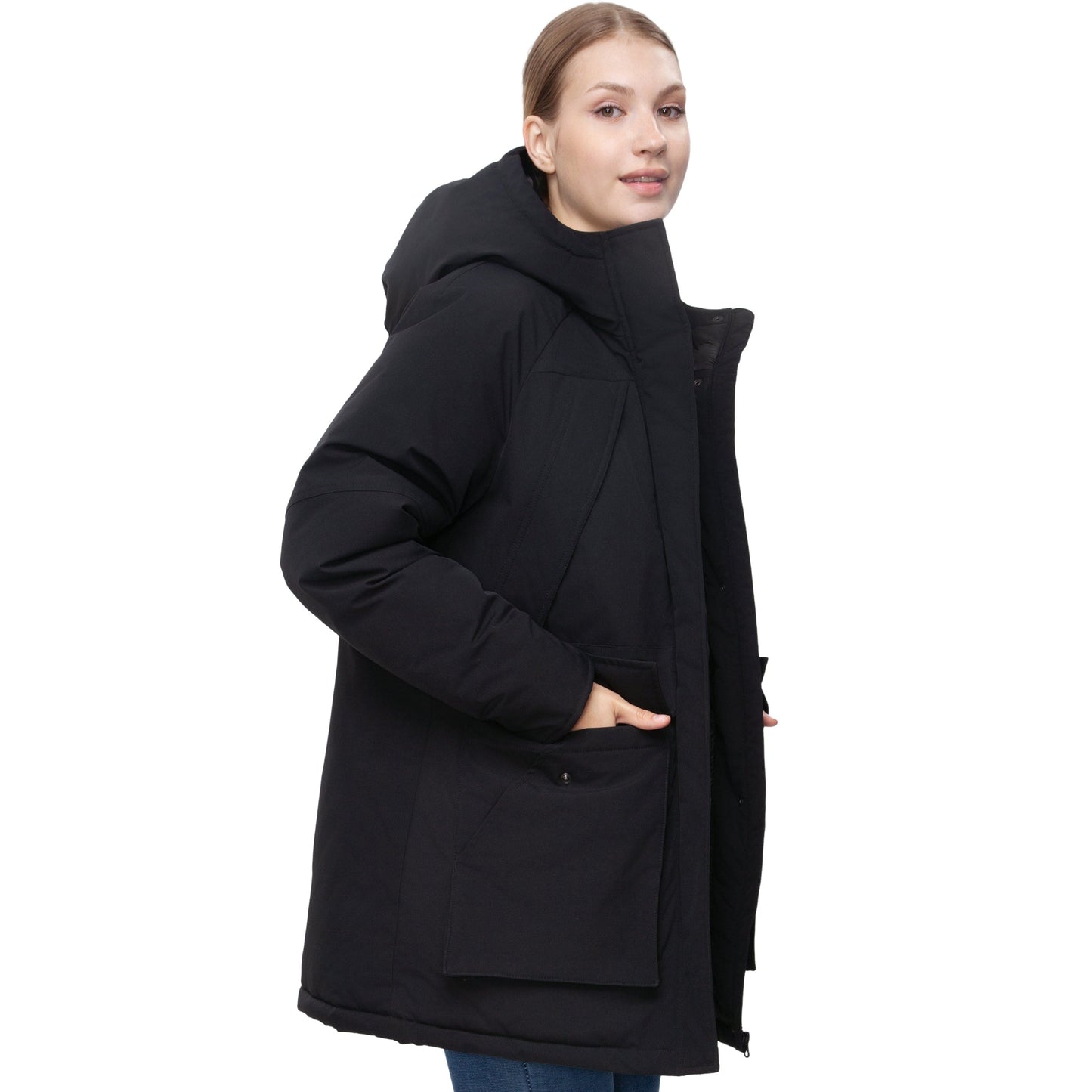 Women's Quilted Jacket Long Line Hip Length Insulated Outerwear - Black Coats & Jackets Rokka&Rolla